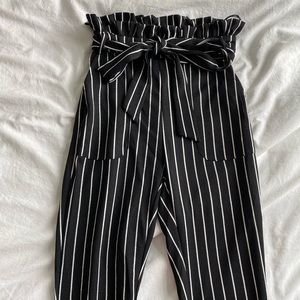 Shein Black & White Paper Bag Pants